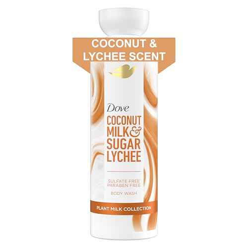 Dove Plant Milk Cleansing Body Wash Coconut & Lychee for Moisturized Skin Gentle Cleanser, No Sulfate Cleansers or Parabens, 98% Biodegradable 17.5 fl oz