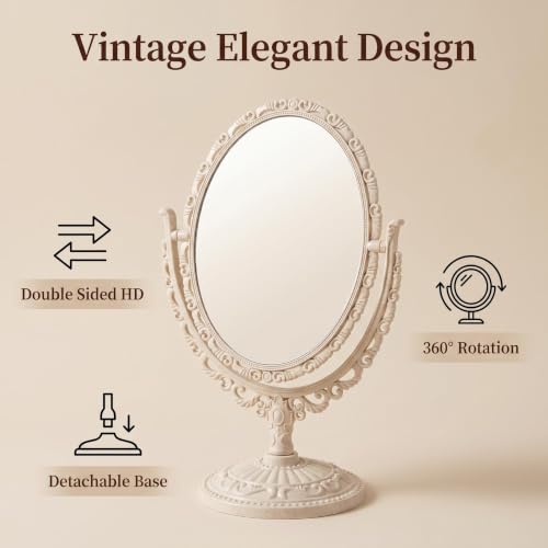 Vintage Beige Tabletop Makeup Mirror with 360° Swivel