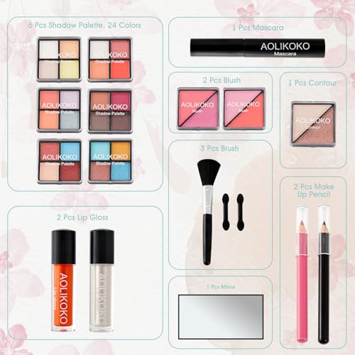 AOLIKOKO All-in-One Makeup Kit with Train Case & Brushes