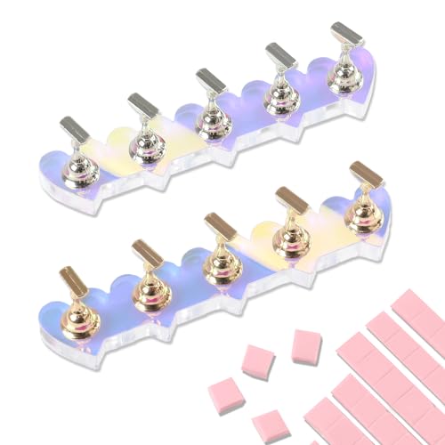 ANGNYA 2 Set Nail Stands for Press On, Heart-shaped Nail Holder for Painting Nails Aurora Nail Stand with Reusable Adhesive Putty Clay Strong Magnetic Nail Display Art Stand for Painting Nails