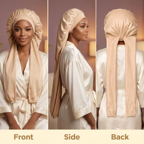 Ice Silk Bonnet for Long Hair - Non-Slip, Breathable Sleep Cap
