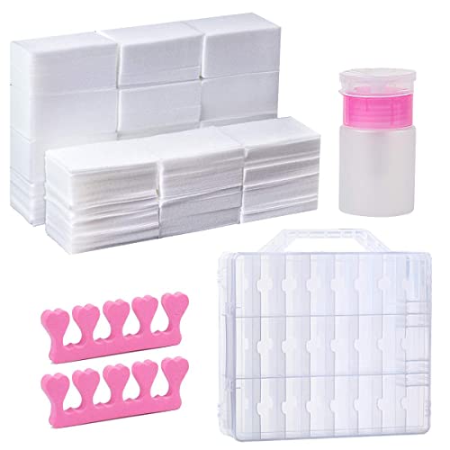 JIASHENG 48 Bottles Nail Polish Organizer Case, 1000pcs Gel Nail Polish Remover, Lint Free Nail Wipes Cotton Pad with a Pump Dispenser Bottle
