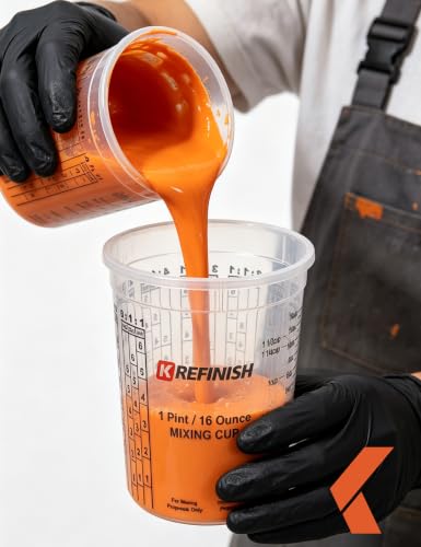 KREFINISH 32 Oz Clear Plastic Mixing Cups with Lids - Disposable & Reusable for Epoxy, Paint, Resin, Automotive, Art Projects (Box of 24 + 4 Lids)