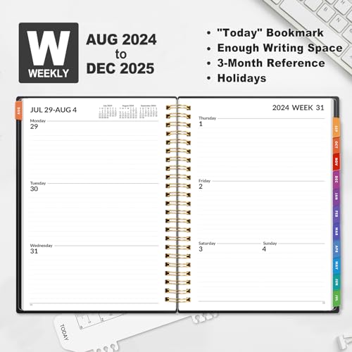 SUNEE 17 Month Academic Planner 2024-2025 Weekly and Monthly - from August 2024 - December 2025, 6.4"x8.3" School Year Daily Planner with Monthly Tab, Flexible Cover, Note Page, Pocket, Bookmark,Black