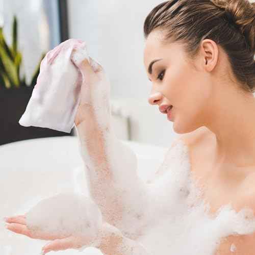 Sunnyray 50 Pcs 10 Colors Mesh Soap Bags Handmade Soap Bubble Bags with Drawstring Exfoliating Mesh Pouch for Foaming and Drying for Shower Body Facial Cleaning Tool