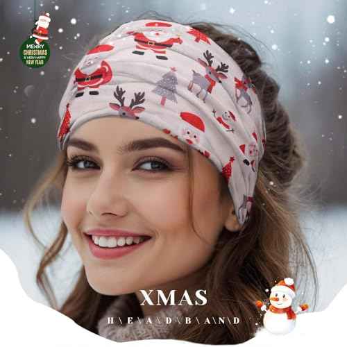 Olbye Christmas Headbands Women Wide Knotted Headband Elastic Nonslip Hairbands Workout Red Head Bands Turban Head Wraps Running Yoga Hair Scarfs Xmas Hair Accessories for Women(Xmas B)