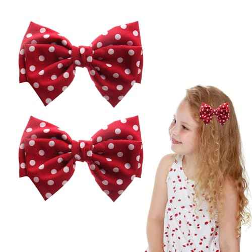 Polka Dot Bow Hair Clips - Handmade Duckbill Fabric Bow Hair Barrettes Clips French Spotted Bowknot Slides Hair Barrettes Accessories for Women Girls (Red-Polka Dot)