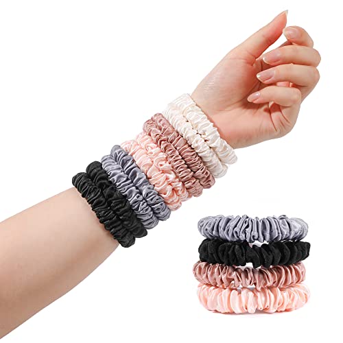 Silk Satin Mini Hair Ties - Soft, No Crease, Gentle Elastic Ponytail Holders for Women & Girls