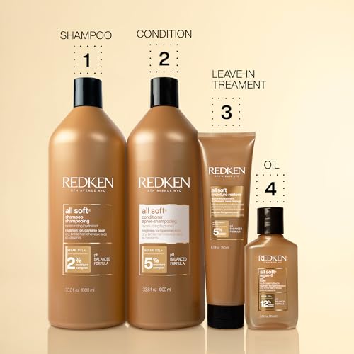 Redken All Soft Shampoo | Moisturizes and Deeply Hydrates| Softens, Smooths, and Adds Shine| Nourishing Shampoo for Dry Hair | Safe for Color-Treated Hair | With Argan Oil