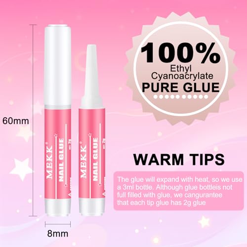 MEKK Super Strong Nail Glue for Press On Nails - Quick Dry 12 Pack (2g)