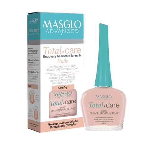 MASGLO Advanced Nail Recovery Base, Strengthening & Thickening Treatment, Fast-Drying Total Care Formula, Tea Tree Oil + Plant Proteins, Vitamin-Enriched Hydrating Base Coat, Nude Tone Color & Shine