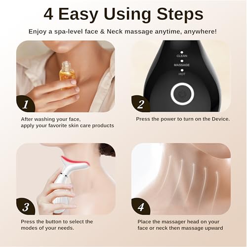 VIMINTO 3-in-1 Face Massager ? Facial Massager Tool with Soothing Heat, Vibration, and Smart Touch ? Red, Blue & Green Light Modes for Relaxation and Radiance ? Compact & Portable - Black