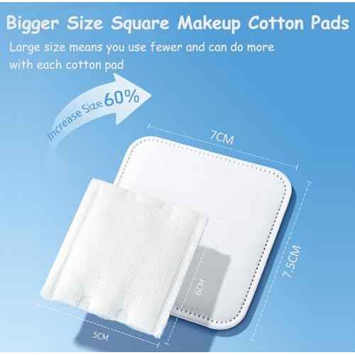 Square Cotton Pads 150 Counts Lager Size 100% Cotton Makeup Remove Pads Not to Shed or Fall Apart Face Cotton Pads Triple-Layer Design for Daily Skin Care,Lint-Free,7X7.5CM
