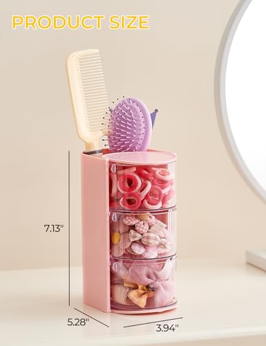 Pink 3-Tier Rotating Hair Accessories Organizer with Brush Holders