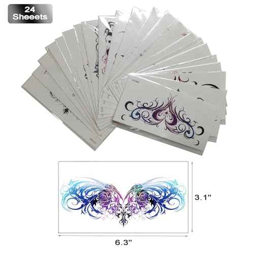 24 Sheets Sexy Belly Temporary Tattoos Black Red Heart Navel Waterproof Tattoo Stickers Bust Stomach Waist Back Fake Body Tattoos for Women Girls