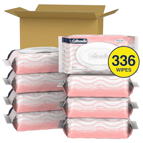 Cottonelle Fragrance Free Flushable Wet Wipes, 8 Packs of 42