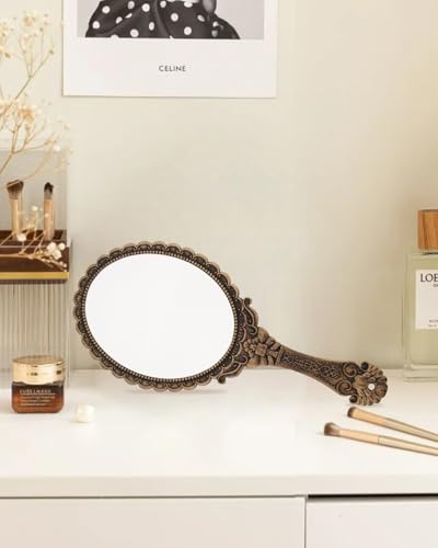 Vintage Handheld Makeup Mirror with Sturdy Handle