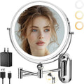 Wall Mounted Lighted Makeup Mirror - 9" Dual-Sided 1X/10X Magnification