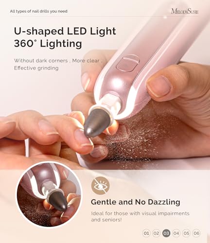 MelodySusie Cordless Nail Drill Kit - 8-in-1 Bits, 5 Speeds, 360° LED