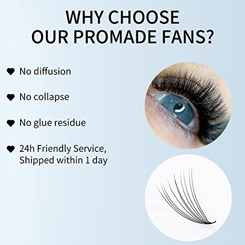 Premade Fans Eyelash Extension 500 Fans Handmade Loose Volume Lashes Mutiple Options 10D Pre-made Fan 0.07mm Thickness C/D Curl 9-16mm/13-20mm Eyelash Extensions by WENDY LASHES