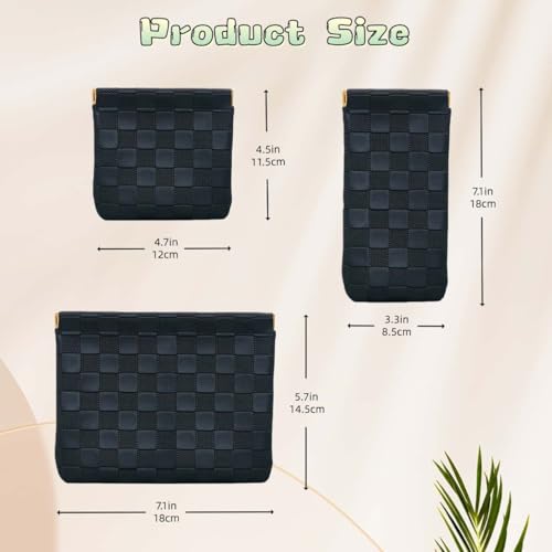 3-Pack Small Makeup Bags for Purse, Waterproof Leather Organizer