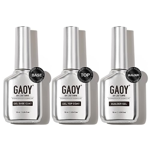 GAOY Gel Top Coat, Builder & Base Coat Set - 3x16ml UV
