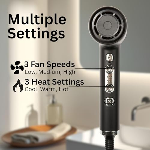 Jerdon Hair Dryer with High Speed Low Noise Brushless Motor for Fast Drying and Includes Acessories - JHD100KB
