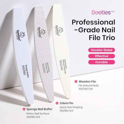 Beetles Pro 3-Pcs Nail File Nail Buffer - Professional 100/180/240 Grit Nails Files and Buffers Double Sided Washable Shaper Files for Acrylic, Gel & Natural Nails ? Salon Quality Manicure Tool