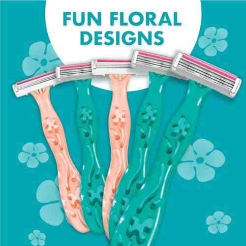 BIC Soleil 3 Simply Women's Disposable 3 Blade Razors, Moisture Strip and Floral Handles, 5-Pack