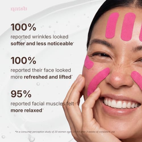 Overnight Anti Wrinkle Patches for Women - Japanese Face Tape for Forehead, Smile Lines - Stocking Stuffers Pre-Cut Kinesiology Face Tape in 2 Sizes - Skin Safe, Latex-Free