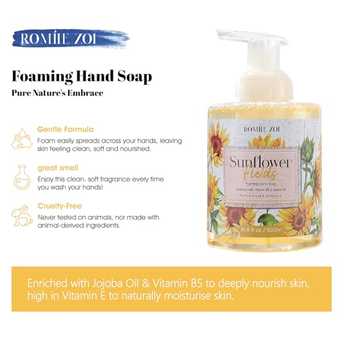 ROMIIE ZOI Foaming Hand Soap ? Sunflower Fields ? 500ml / 16.8 FL OZ - Autumn Floral Soap for Women, Thoughtful Gift for Fall Occasions