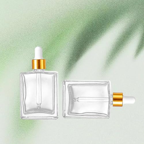6 Pack 50ml Clear Square Glass Dropper Bottles with Golden Caps