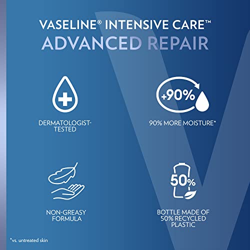 Vaseline Intensive Care Body Lotion Advanced Repair Unscented for Dry Skin with Ultra-Hydrating Lipids and Jelly 20.3 oz