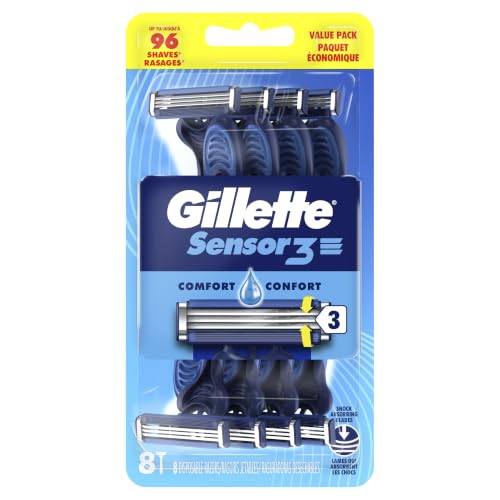 Gillette Sensor3 Comfort Disposable Razors for Men - Pack of 8