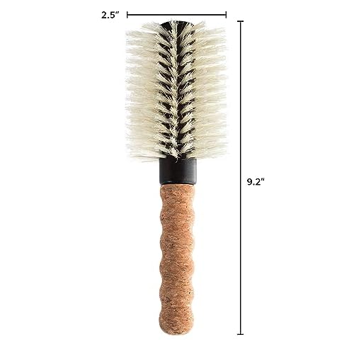 Nylon Boar Bristle Hair Brush, Round Brush for Blow Drying, Large 2.5" Barrel Blowout Brush, Anti Static Hairbrush, Cork Comfort Grip Handle, Detangling Plastic/Natural Bristle Hair Styling Tool
