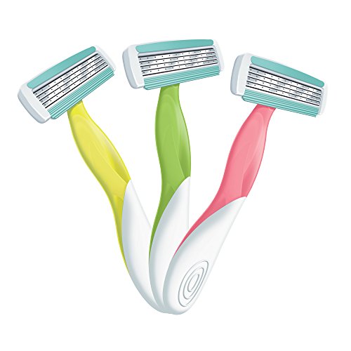 BIC Soleil Comfort Scented Disposable Razors for Women, Sensitive Skin Razor with Aloe Vera and VItamin E Lubricating Strip and 4 Blades, 3 Piece Razor Set