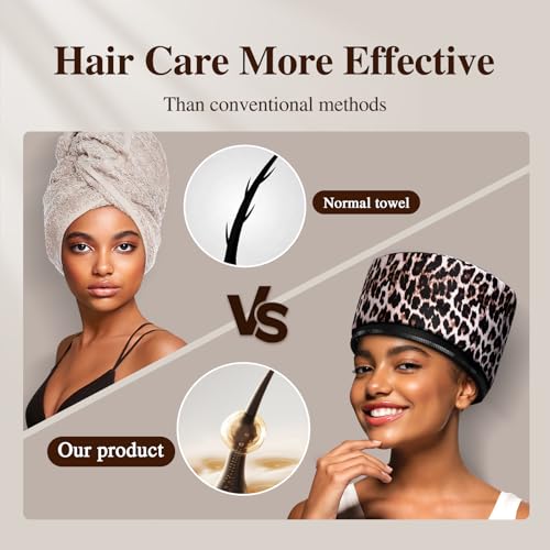 Aopow Classic Leopard Heat Cap for Deep Conditioning - 10 Level Hair Steamer
