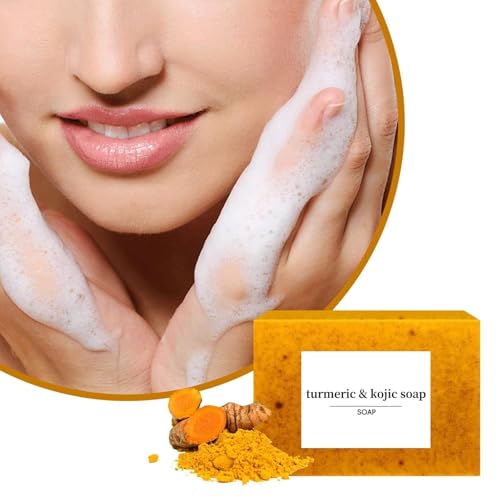 Turmeric Soap & Essential Oil Set, Including 6 Turmeric Kojic Soap & Essential Oils, Natural Lemon Honey Handmade Bar for Wash Face & Body, Jabon de Curcuma para Las Manchas Kit for Women & Men