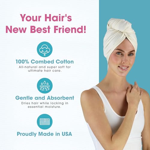 21" x 44" Natural Cotton Hair Towel - Anti-Frizz, Made in USA, Hair RePear
