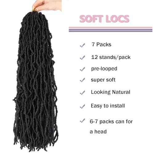 LMZIM 26 Inch Soft Locs Crochet Hair 7 Packs Faux Locs Crochet Hair Pre Looped Goddess Locs Crochet Braids Hair For Black Women 1B