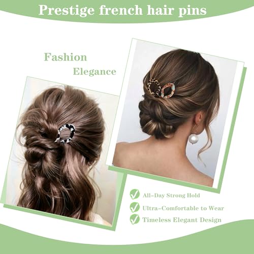 French Hair Pins for Women - 4 Pack Tortoise Acetate