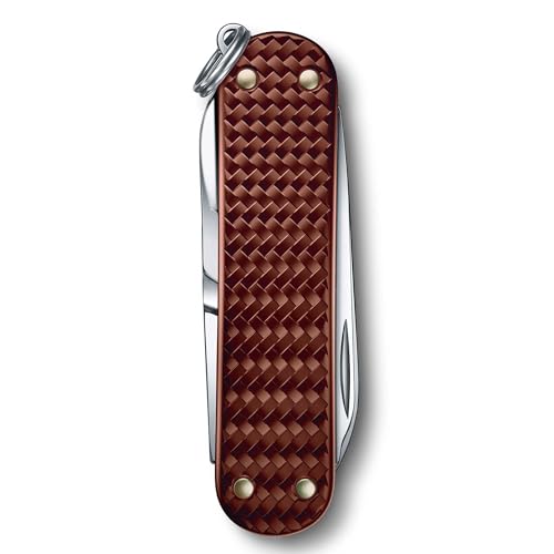 Victorinox Classic SD Precious Alox Swiss Army Knife, Compact 5 Function Swiss Made Pocket Knife with Small Blade, Screwdriver and Key Ring - Hazel Brown