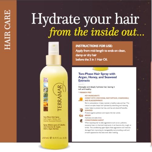 Terramar Argan & Honey Hair Spray - Detangling & Hydrating Treatment, 8.45 fl oz