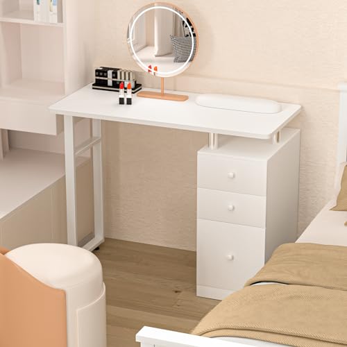 White Manicure Table with Wrist Cushion & Storage Drawers