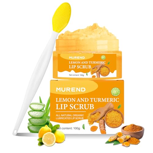 Turmeric Lemon Lip Scrub with Brush - Natural Exfoliator for Dark, Chapped Lips