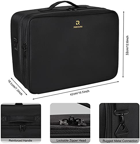 Extra Large Makeup Train Case with Adjustable Dividers & Shoulder Strap