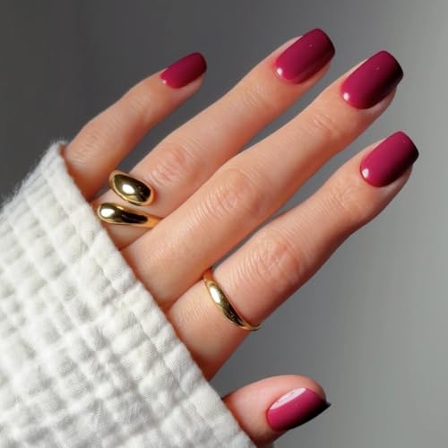 Glamnetic Short Squoval Press On Nails - Dark Maroon Glossy Finish