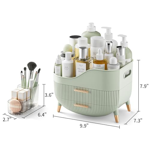 Pajiriona Green Makeup Organizer with 2 Drawers, Cosmetic Storage