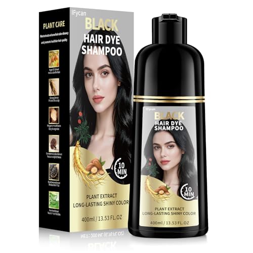 Black Hair Dye Shampoo - 100% Gray Coverage, 10-15 Mins