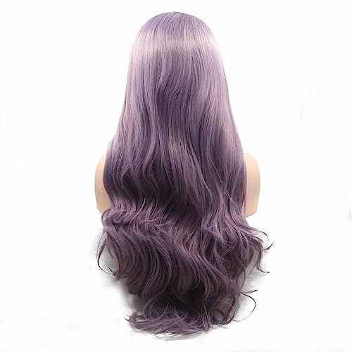 24" Ombre Purple Wigs Long Wavy Synthetic Lace Front Wigs for Women Dark Root to Violet Purple 2 Tones Middle Part Natural Looking Synthetic Heat Resistant Fiber Wig for Daily Party Use